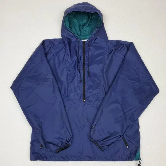 HELLY HANSEN Mens Size M Navy Blue Vintage Hooded Poncho Rain Jacket Windbreaker - Picture 3 of 9